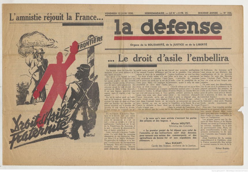 Extrait de La Défense n°356 du 12 juin 1936, en accès libre sur Gallica.bnf.fr