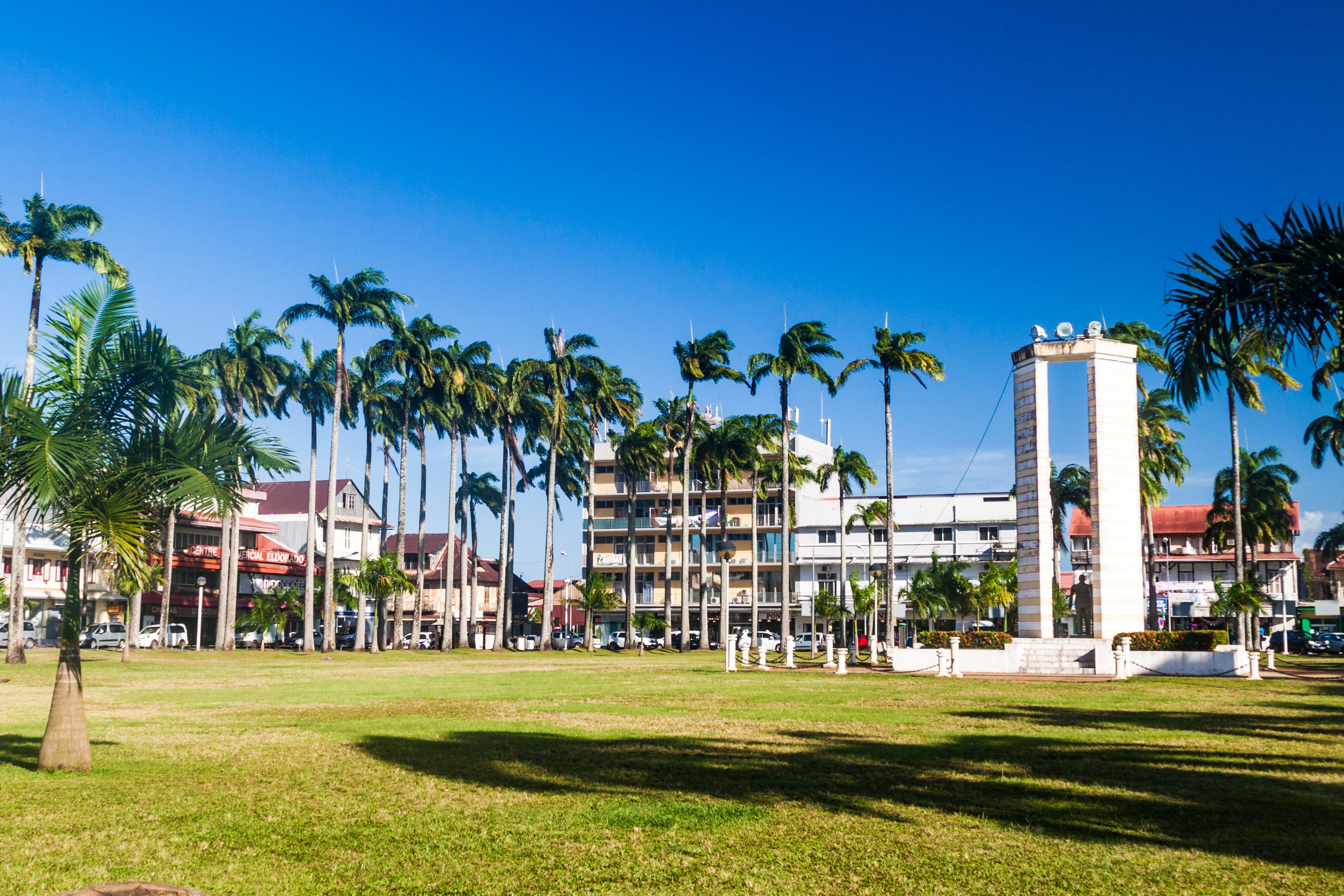 CAYENNE, FRENCH GUIANA - AUGUST 3, 2015: Place des Palmistes square in Cayenne, capital of French Guiana.