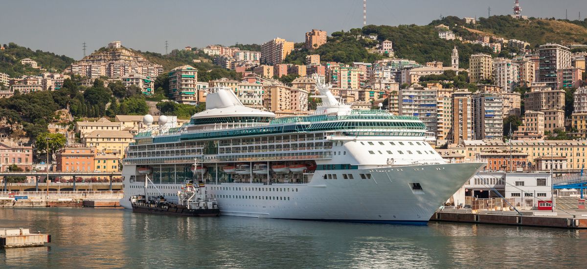 Cruise Ship at Dock in Genoa Italy