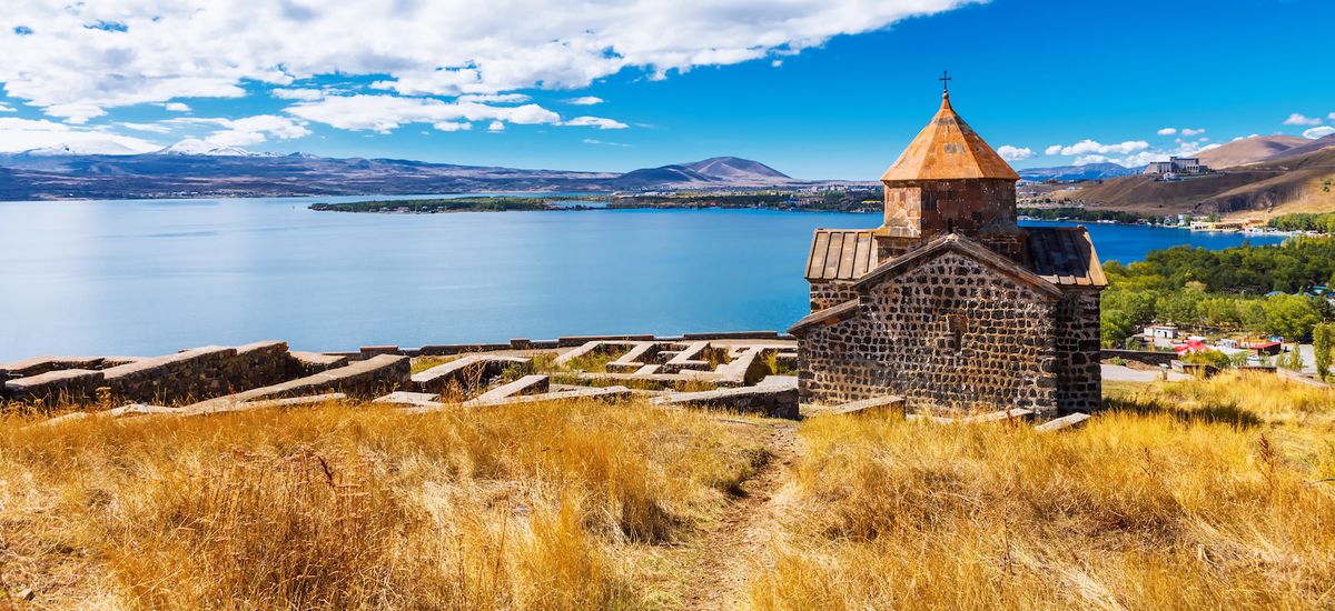 Scenic view of an old Sevanavank church in Sevan, Armenia