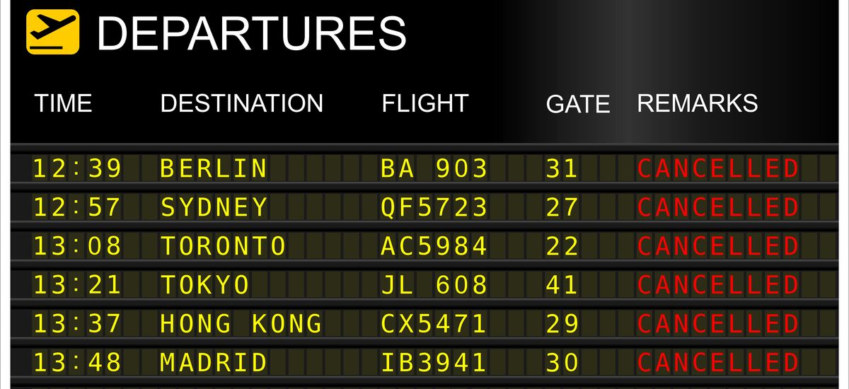 Flights departures board. Cancelled