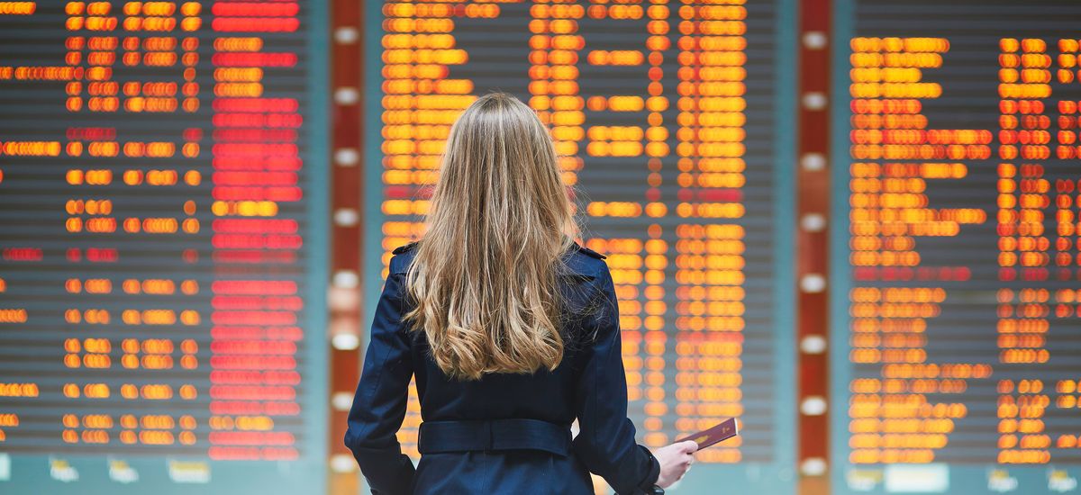 Young female traveler in international airport