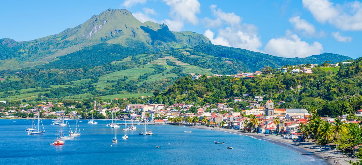 Saint Pierre Caribbean bay in Martinique beside Mount PelÃ©e vol