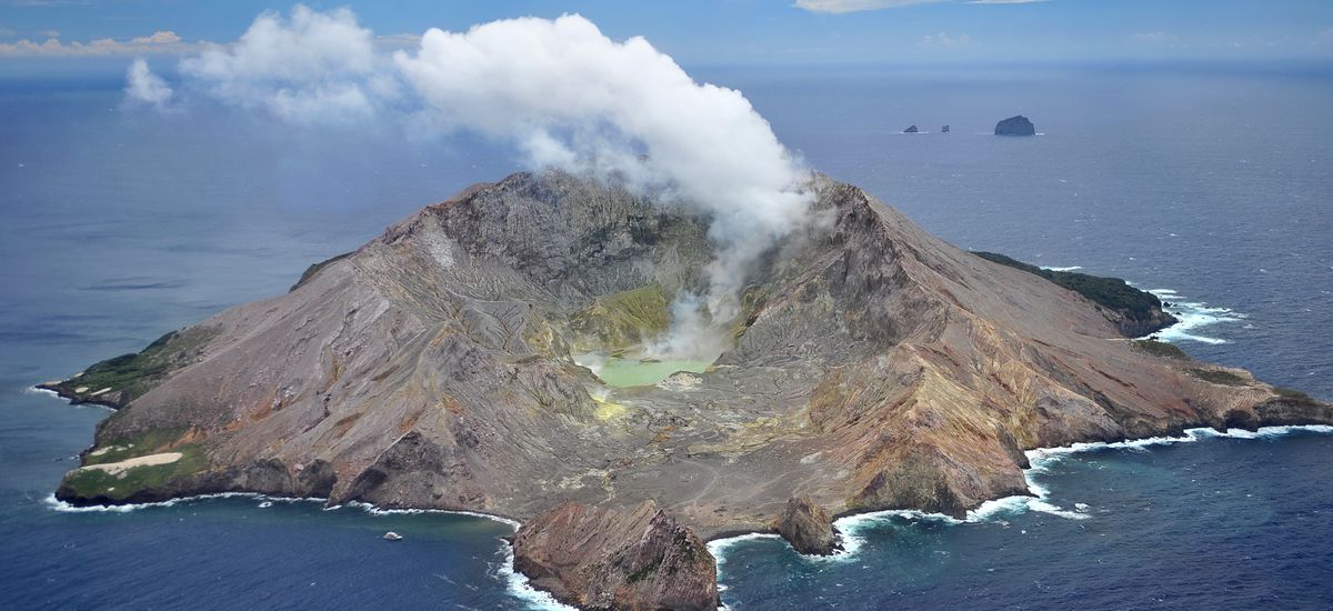 New Zealand. White Island because of the high activity of fumaroles looks like an erupting volcano.