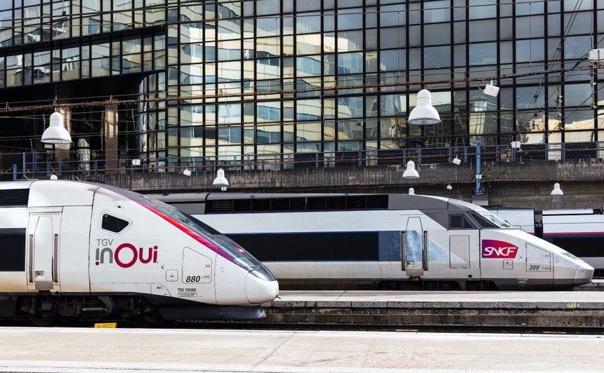 Paris, France, parked high speed trains in gare Montparnasse