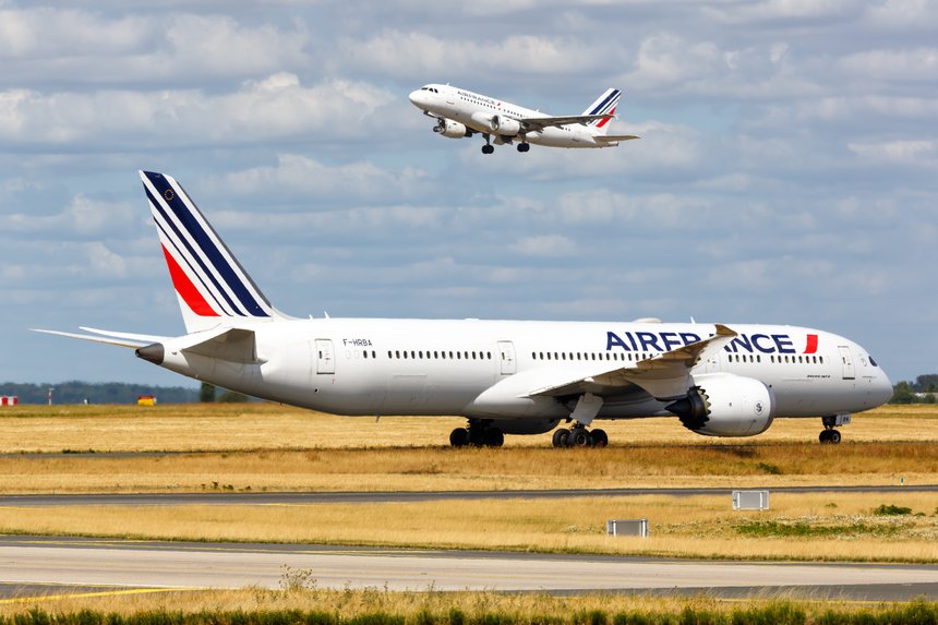 Air France Boeing and Airbus airplanes Paris Charles de Gaulle airport