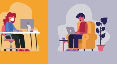 Vector illustration of two workers telecommuting