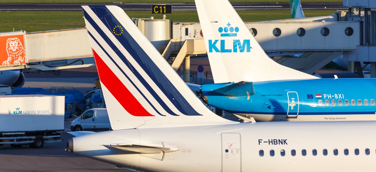 KLM Royal Dutch Airlines and Air France airplanes Amsterdam Schiphol airport