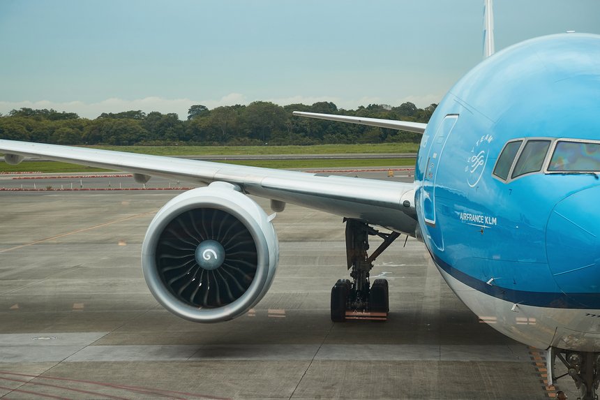 AMSTERDAM, THE NETHERLANDS - MAY 15, 2019: KLM Boeing 777 airliner at a gate at Amsterdam Schipol International Airport. Schipol, hub of KLM is one of the busiest airport of Europe