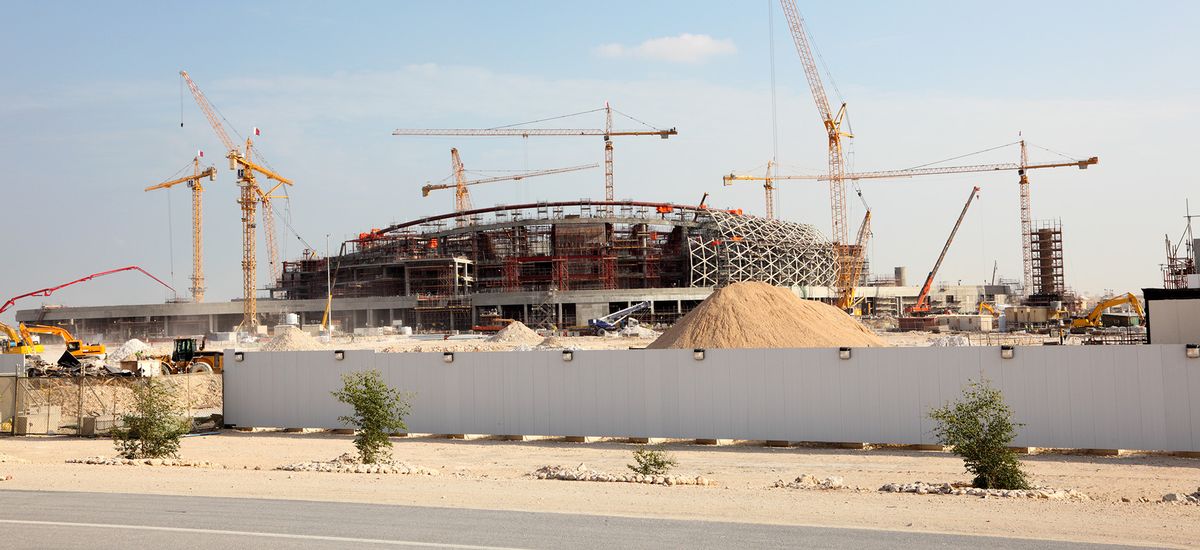 Construction of a stadium in the desert of Qatar, Middle East