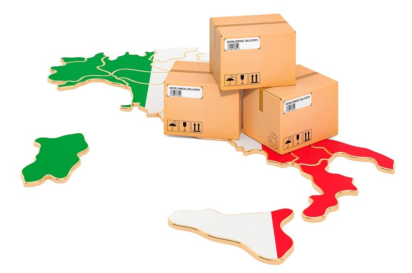 Parcels on the Italian map. Shipping in Italy, concept. 3D rendering