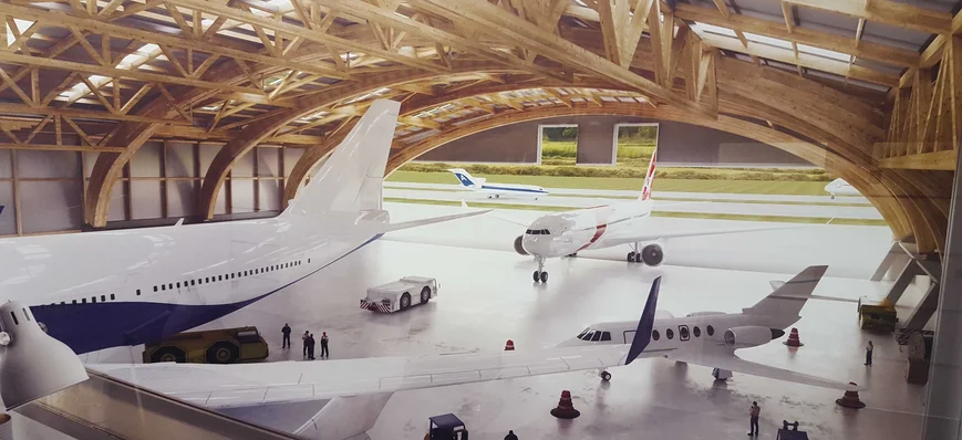 Construction / Un hangar pour avions en bois lamel