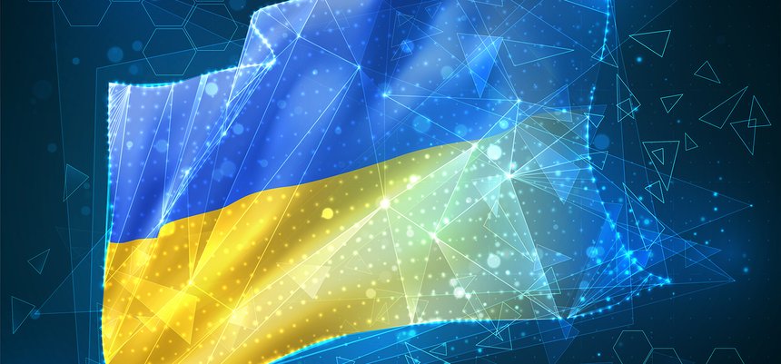 Ukraine, vector flag, virtual abstract 3D object from triangular