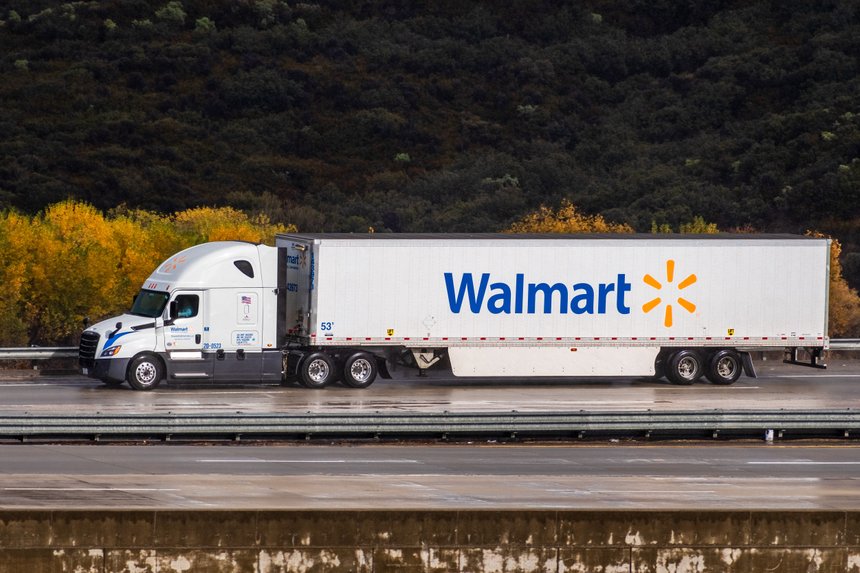 Dec 8, 2019 Los Angeles / CA / USA - Walmart truck driving on th