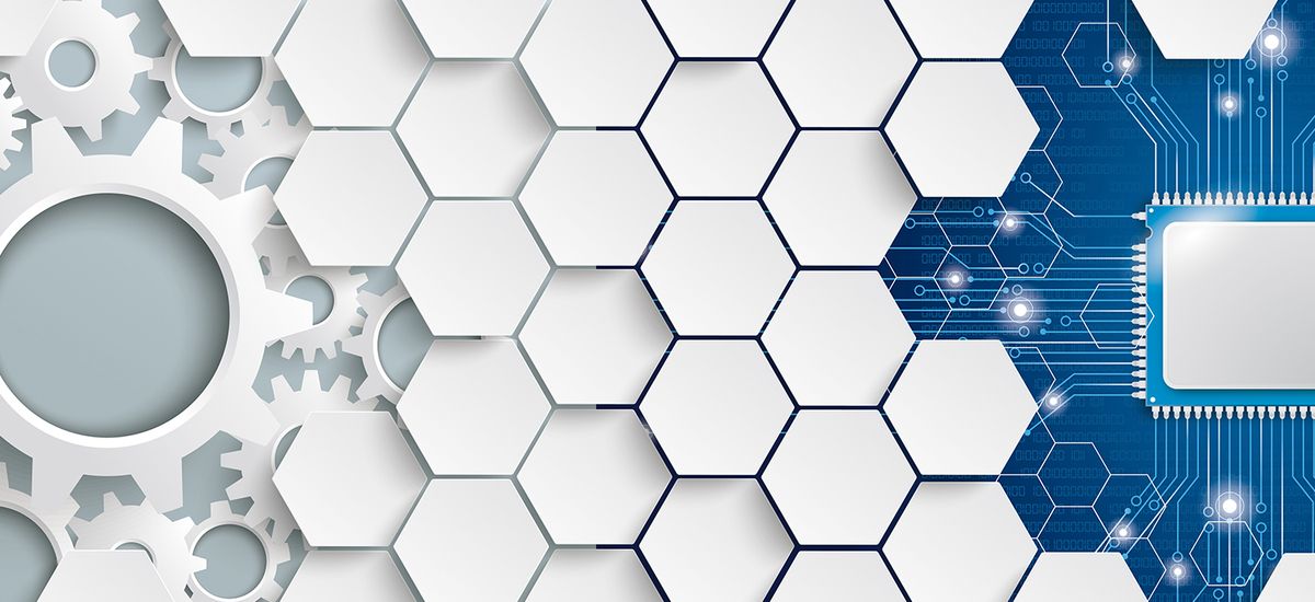 White Hexagon Structure Gears Microchip Header