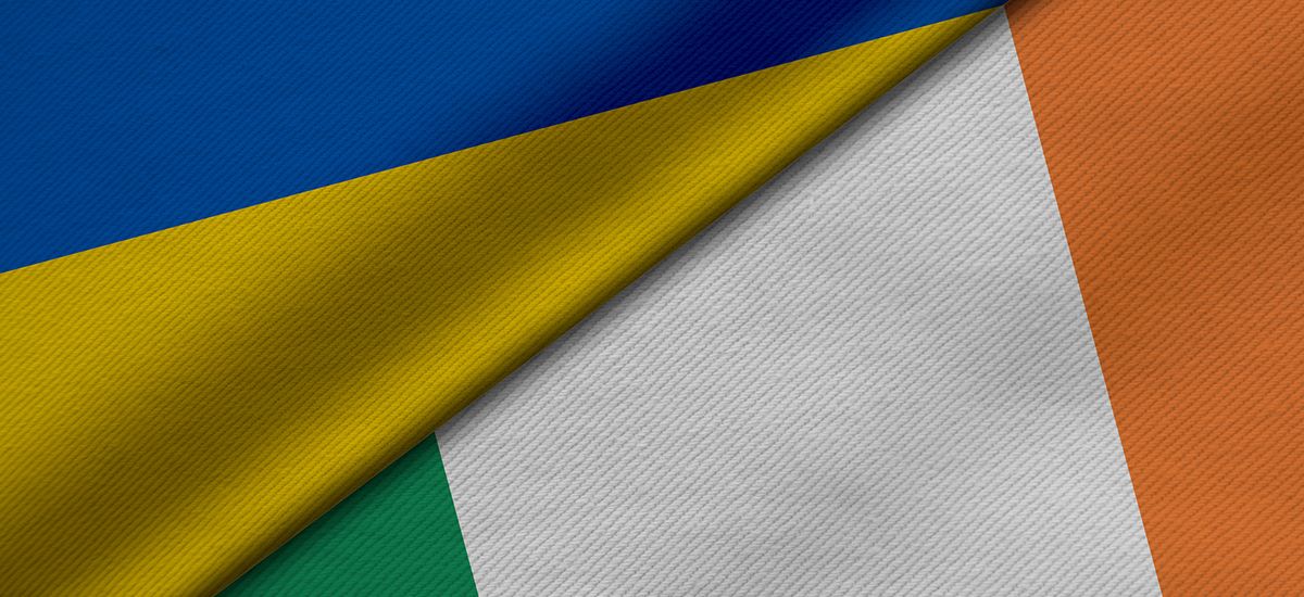 3D Rendering of two flags from Ukraine and  Republic of Ireland 