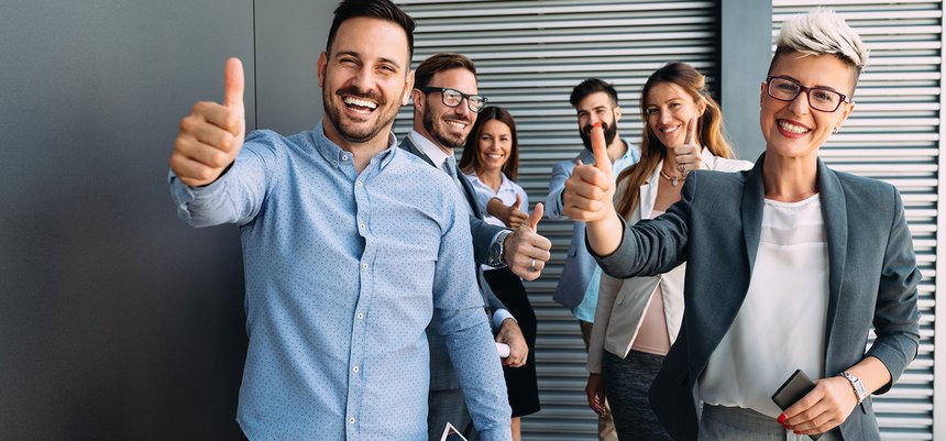 Successful entrepreneurs and business people achieving goals