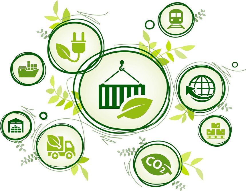 green / sustainable supply chain management vector illustration.