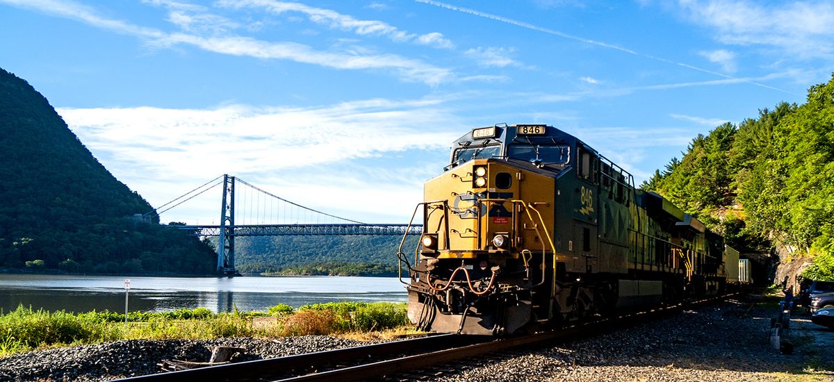Fort Montgomery, NY - USA - Aug 14, 2022 A CSX freight locomotiv