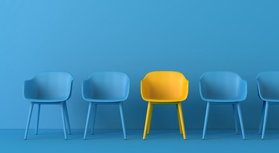 Yellow chair standing out from the crowd. Business concept. 3D r
