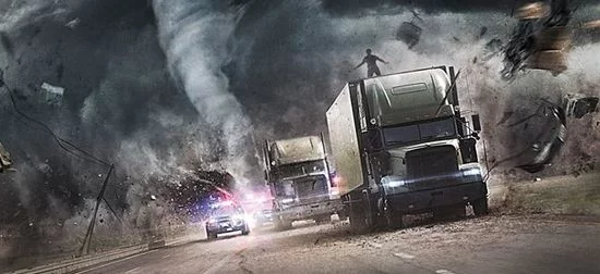 Film Hurricane : trois camions Freightliner dans l