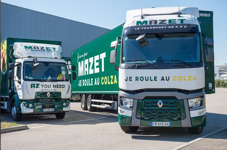 Les poids-lourds roulant exclusivement au B100 (ici des camions Renault Trucks du Groupe Mazet) pourront continuer à bénéficier de la vignette Crit’Air 1 malgré l’annulation de l’arrêté B100. © Renault Trucks