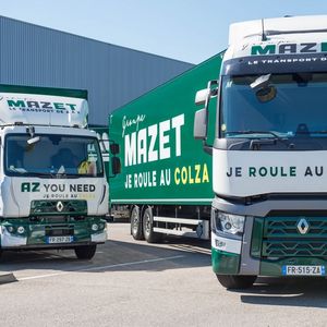 Les poids-lourds roulant exclusivement au B100 (ici des camions Renault Trucks du Groupe Mazet) pourront continuer à bénéficier de la vignette Crit’Air 1 malgré l’annulation de l’arrêté B100. © Renault Trucks
