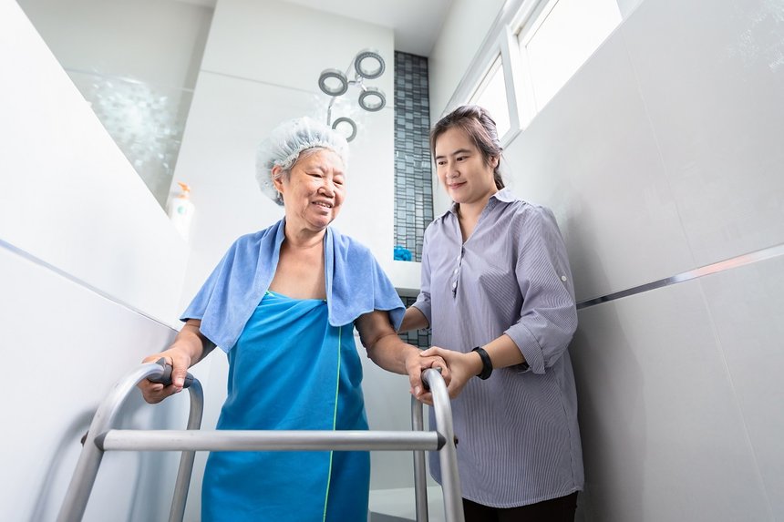 Asian daughter or female care assistant service,help,support sen