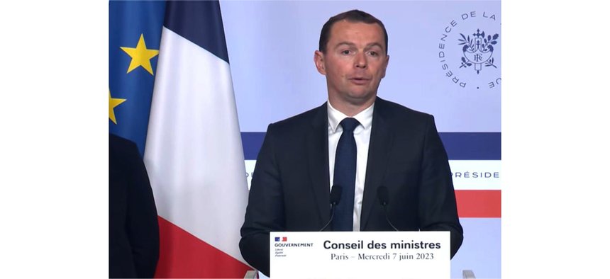 Olivier Dussopt, après la présentation du projet de loi « plein-emploi » en conseil des ministres, le 7 juin 2023.