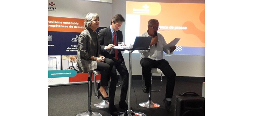 De g. à dr. Laure Vial (vice-présidente, Capeb), Sébastien Bouleau (DG), Joël Ellen (président, CGT)