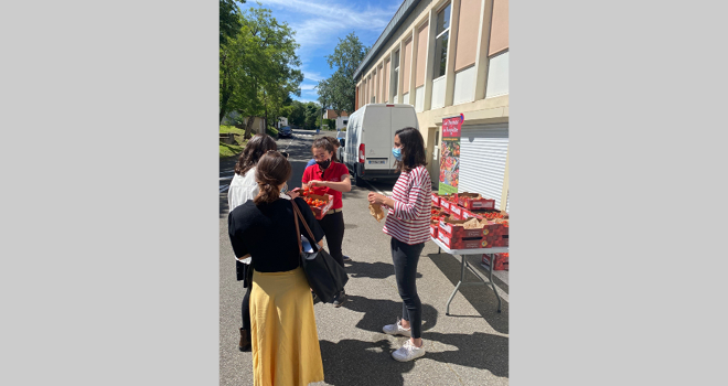 140 kg de tomates des Paysans de Rougeline ont été distribués aux 350 étudiants présents sur le campus de l’école de Purpan. Photo : École de Purpan 