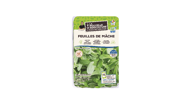 Les barquettes de feuilles de mâche La Nouvelle Agriculture® sont disponibles en grandes et moyennes surfaces depuis janvier 2021. Photo DR