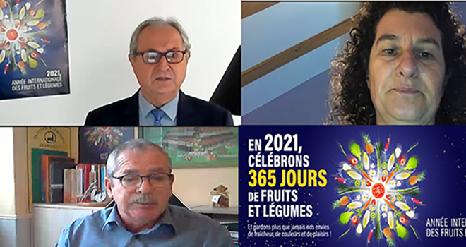 Laurent Grandin, Christel Teyssedre,et Jacques Rouchaussé, lors des voeux 2021 d'Interfel, Aprifel et Ctifl. 