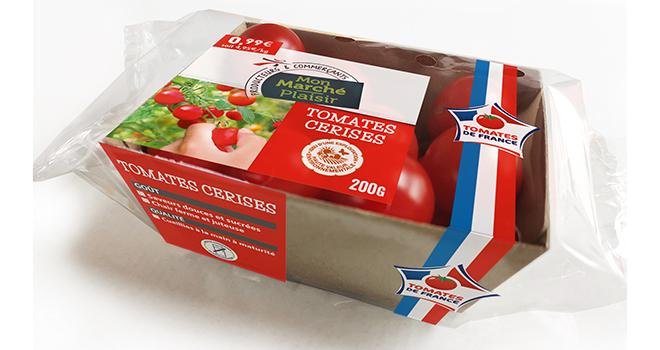 C’est sous sa marque propre « Mon Marché Plaisir » qu’Intermarché commercialise, depuis quelques semaines, des tomates cerises HVE produites en France. Photo : Intermarché