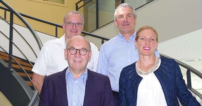 De gauche à droite et de haut en bas : Gino Boismorin, directeur général, Bernard Béjar, directeur général adjoint, Yves Gidoin, vice-président chargé de de l’international et Séverine Darsonville, présidente. Photo : M.-D. Guihard/Pixel 6TM