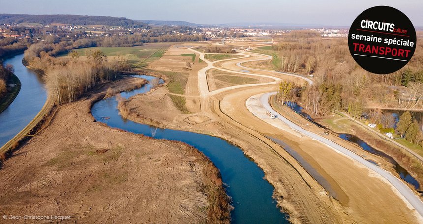 Vue du chantier de « rescindement », c’est-à-dire le déplacement de la rivière Oise sur presque 4 km. Photo : Société du canal Seine-Nord Europe/JCHecquet