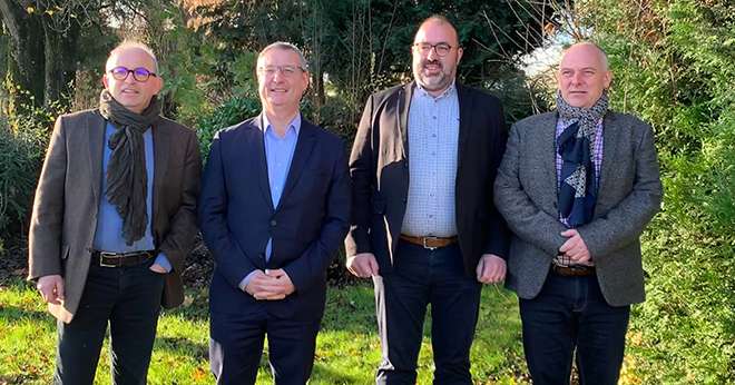Les dirigeants d’Unéal et du groupe Advitam ont présenté ce 8 décembre le bilan de la coopérative et du groupe. De gauche à droite : Gabriel Delory, Cédric Cogniez, Armel Lesaffre et Nicolas Debrabant. Photo : Unéal