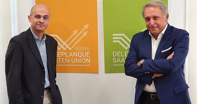 Éric Verjux (à droite) est le président du directoire du réseau Deleplanque Saaten-Union, et Rémi Lefebvre est directeur de l’activité grandes cultures. Photo : Deleplanque Saaten-Union