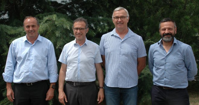 Les dirigeants d'Oxyane préparent un plan stratégique pour l'automne. De gauche à droite : Mathieu Staub, Georges Boixo, Thierry Josserand et Jean-Yves Colomb. CP : DR 