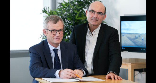 Ludovic Spiers, à gauche, et Arnaud Degoulet, respectivement directeur général et président du groupe Agrial, sont confiants. CP : Philippe Delval 