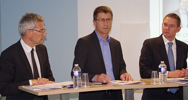 De gauche à droite : Philippe Grié, directeur délégué à la direction générale, Olivier Chaillou, président, et Guillaume Serizay, directeur administratif et financier.  CP : Pixel6tm