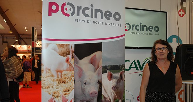 Le groupement des producteurs de porcs de Cavac, présidé par Chrystèle Amiaud, a dévoilé au Space sa nouvelle identité : Porcineo. CP : D. Bodiou/Pixel image