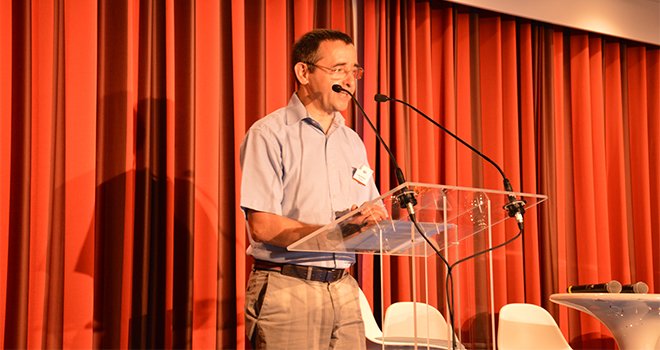 Gilles Espagnol, responsable national filière Maïs chez Arvalis, est intervenu sur les enjeux de la gestion de l’eau d’un point de vue quantitatif lors de Jour de maïs organisé par Bayer. CP : C.Even/Pixel Image