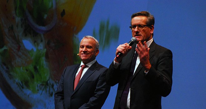 Christoph Büren (à droite), président de Vivescia, et Alain Le Floch, directeur de Vivescia, lors de la réunion d'information annuelle de Vivescia. ©M. Lecourtier/Pixel Image 