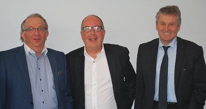 De gauche à droite : Marc Patriat (président de Dijon Céréales), Philippe Mangin (président d'InVivo) et Thierry Blandinières (DG d'InVivo). Photo : E.Thomas/Pixel Image