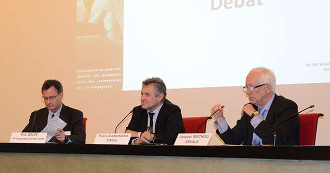 Éric Gelpe, directeur général de Groupama Val de Loire, Thierry Blandinières, directeur général d’Invivo, et Jacques Mathieu, directeur général d’Arvalis, sont intervenus à une table ronde du Syrpa. Photo : S.Bot/Pixel image