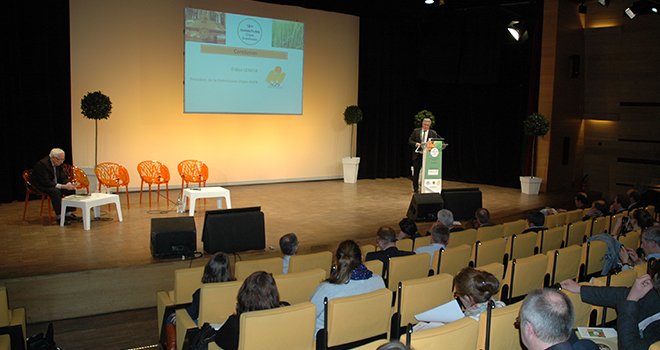 Didier Lenoir, nouveau président de la commission orges brassicoles de l’AGPB, a présidé pour la première fois la journée filière Arvalis orges brassicoles. Photo : S. Seysen - Pixel image