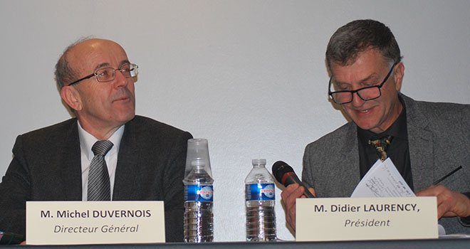 Michel Duvernois et Didier Laurency, respectivement directeur et président de la coopérative Bourgogne du Sud. Photo : E.Thomas/Pixel Image