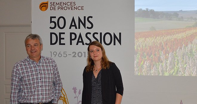 Denis Villenave, directeur de Semences de Provence, et Julie Ferreyrolle, responsable développement, ont choisi de fêter l'anniversaire de la coopérative à l'occasion des Trophées du sorgho. Photo: L.Rubio/Pixel Image