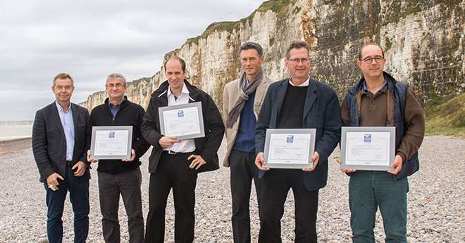 Jérôme Lheureux, président de la section lin et chanvre ; Agrial, union Seliance ; Thierry Goujon, directeur de Terre de lin ; Brygo ; Terre de lin. Photo : Gnis 